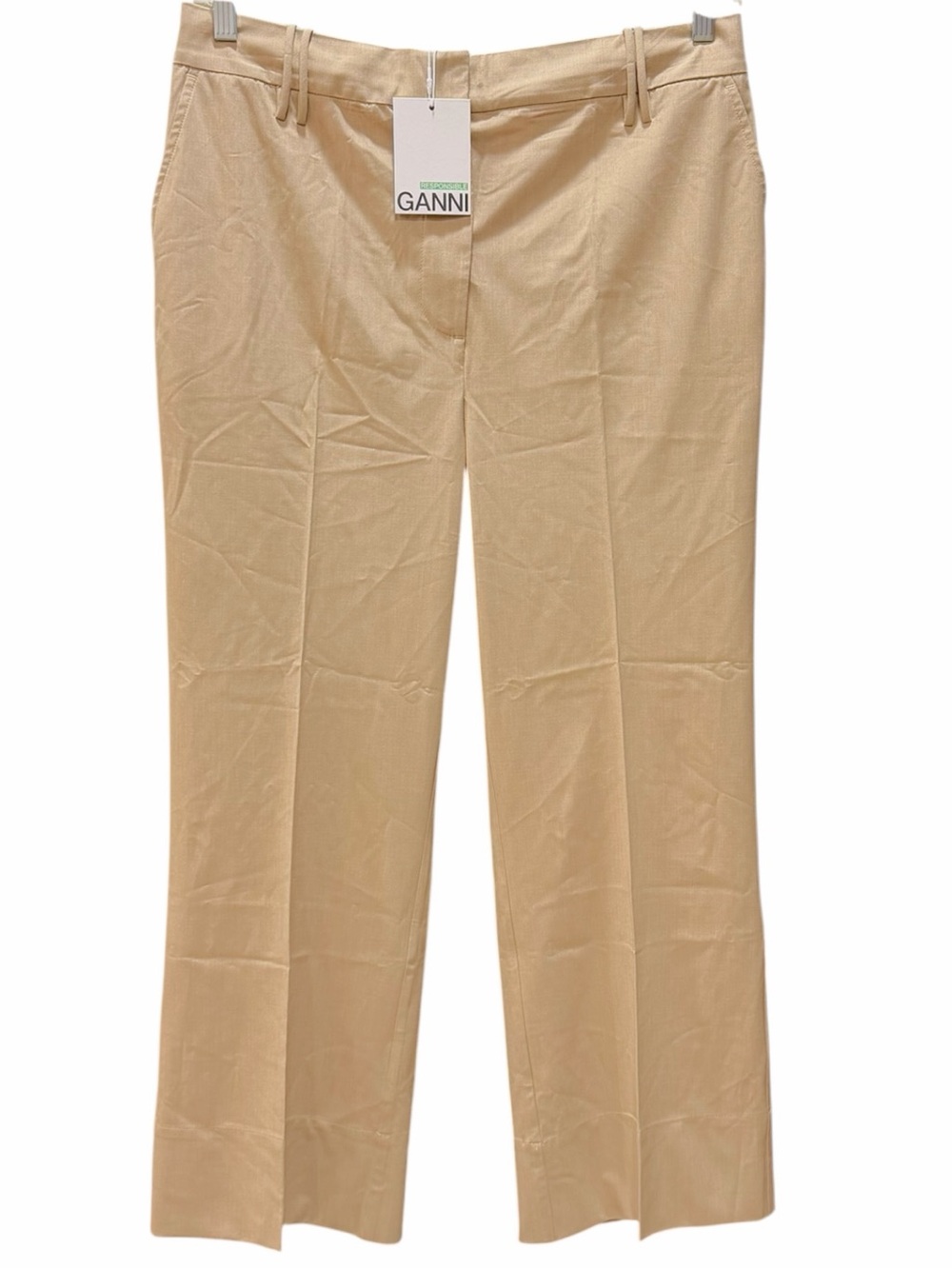 NWT GANNI Safari Beige Drapy Crop Trousers Size 42 / US Large - Picture 2 of 13